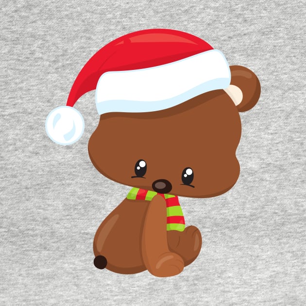 Christmas Bear, Cute Bear, Santa Hat, Scarf, Xmas by Jelena Dunčević